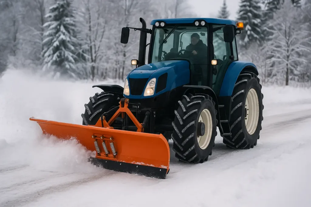 Traktor odśniezajacy drogę