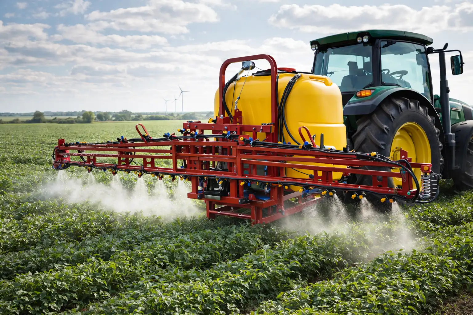 Opryskiwacz rolniczy zawieszany z belką polową podczas oprysku upraw w sezonie 2026